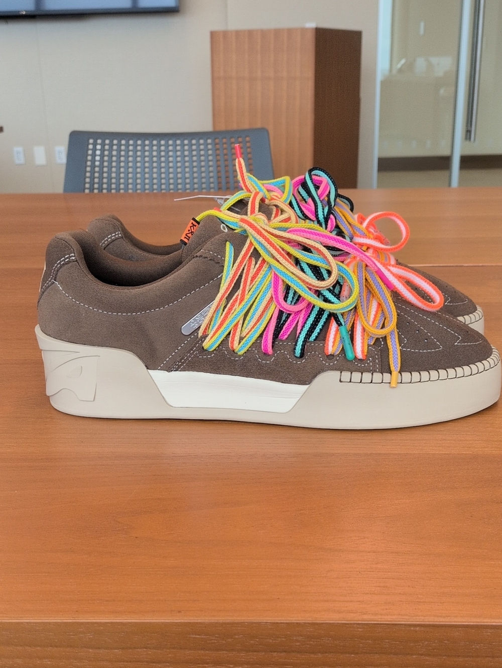 Men's Anta Kai 1 Brown Suede Low-Top Sneakers with Multicolor Laces